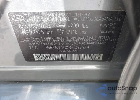 2011 Hyundai Sonata Gls from USA, damaged, VIN 5NPEB4ACXBH056579